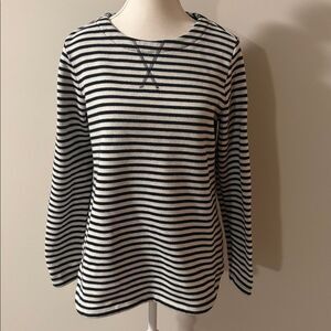 Izod Navy and White Striped Long Sleeve Sweater. Size Medium
